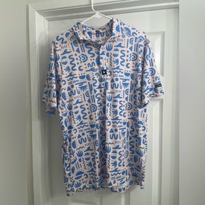 Bad Birdie men’s golf polo. “Azteca” print. Size Large.